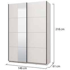 Guardaroba Grande Bianco Opaco Nero Appendiabiti 2 Ripiani 145.5x217.5h cm, Apertura Scorrevole - Tredozio