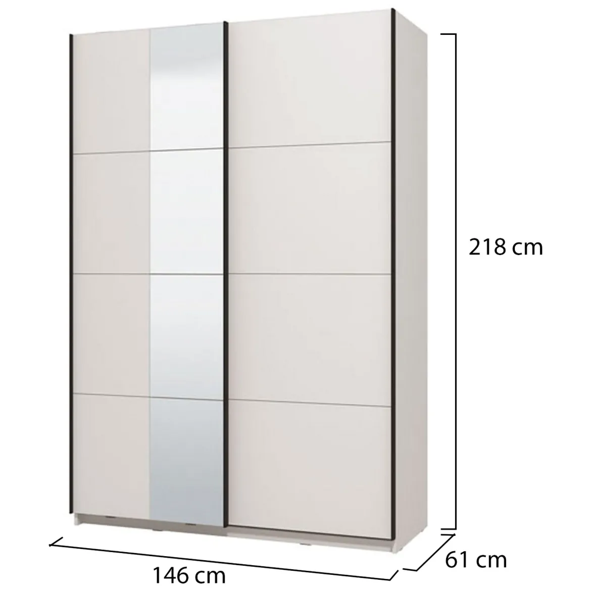 Guardaroba Grande Bianco Opaco Nero Appendiabiti 2 Ripiani 145.5x217.5h cm, Apertura Scorrevole - Tredozio