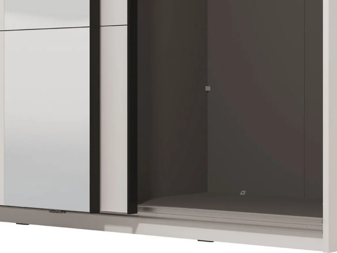 Guardaroba Grande Bianco Opaco Nero Appendiabiti 2 Ripiani 145.5x217.5h cm, Apertura Scorrevole - Tredozio
