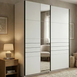 Guardaroba Grande Bianco Opaco Nero Appendiabiti 2 Ripiani 145.5x217.5h cm, Apertura Scorrevole - Vialone