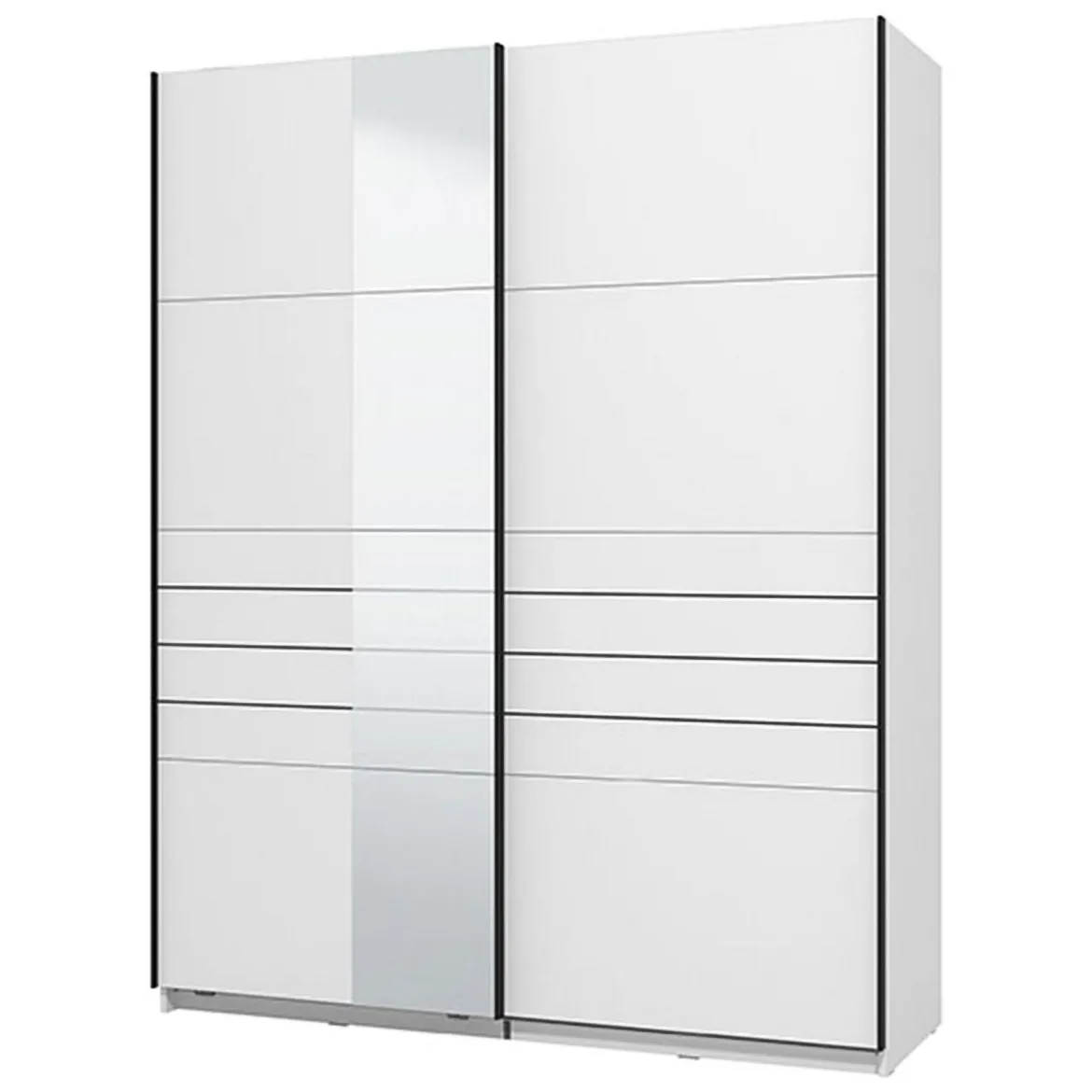 Guardaroba Grande Bianco Opaco Nero Appendiabiti 2 Ripiani 155x208h cm, 4 Vani - Soris