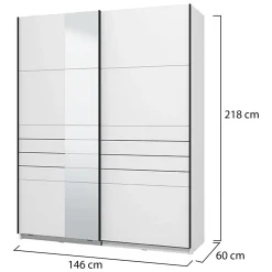 Guardaroba Grande Bianco Opaco Nero Appendiabiti 2 Ripiani 155x208h cm, 4 Vani - Soris