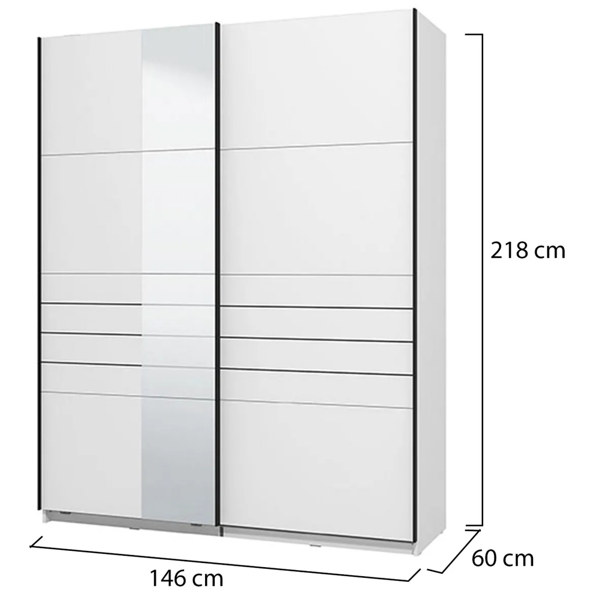 Guardaroba Grande Bianco Opaco Nero Appendiabiti 2 Ripiani 155x208h cm, 4 Vani - Soris