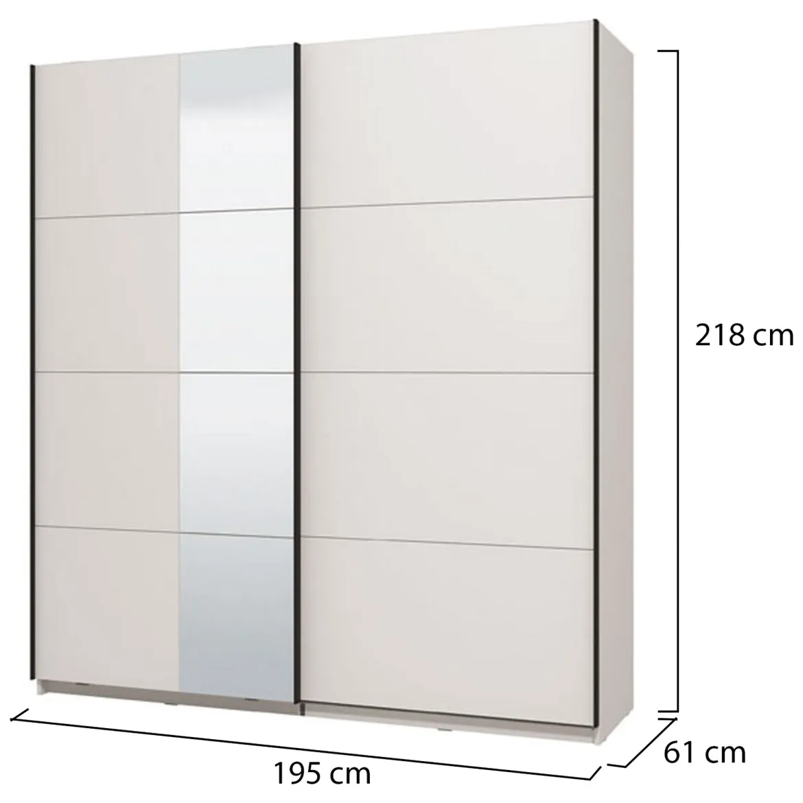Guardaroba Grande Bianco Opaco Nero Appendiabiti 2 Ripiani 195x217.5h cm, Apertura Scorrevole - Siri