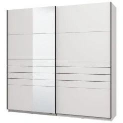 Guardaroba Grande Bianco Opaco Nero Appendiabiti 2 Ripiani 220x217.5h cm, Apertura Scorrevole - Spartano