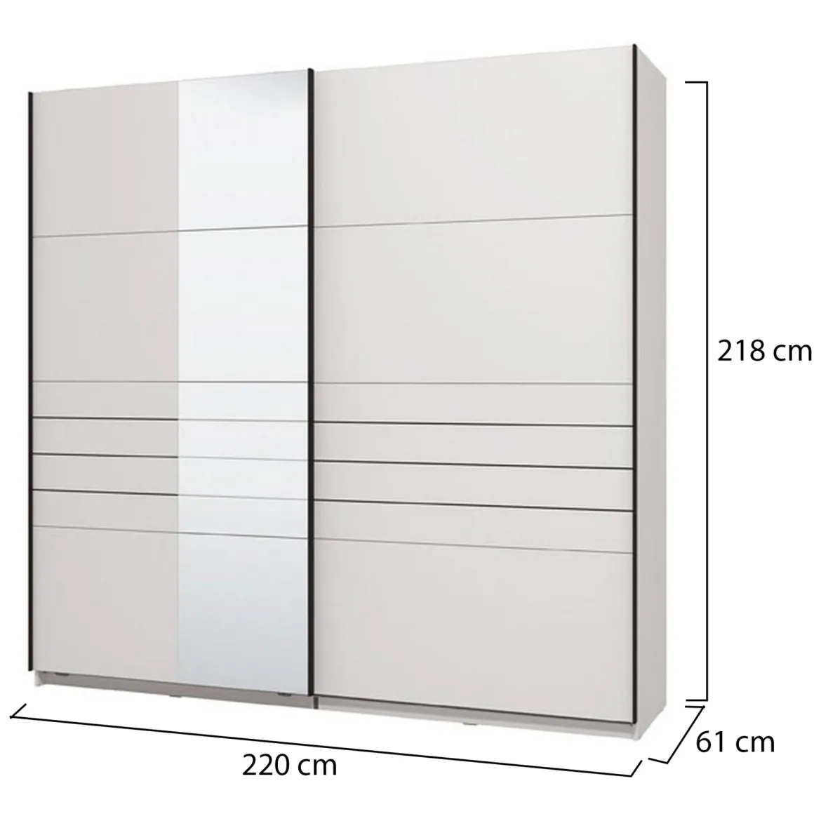 Guardaroba Grande Bianco Opaco Nero Appendiabiti 2 Ripiani 245x217.5h cm, Apertura Scorrevole - Peio
