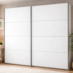 Guardaroba Grande Bianco Opaco Nero Appendiabiti 2 Ripiani 245x217.5h cm, Apertura Scorrevole - Salemi