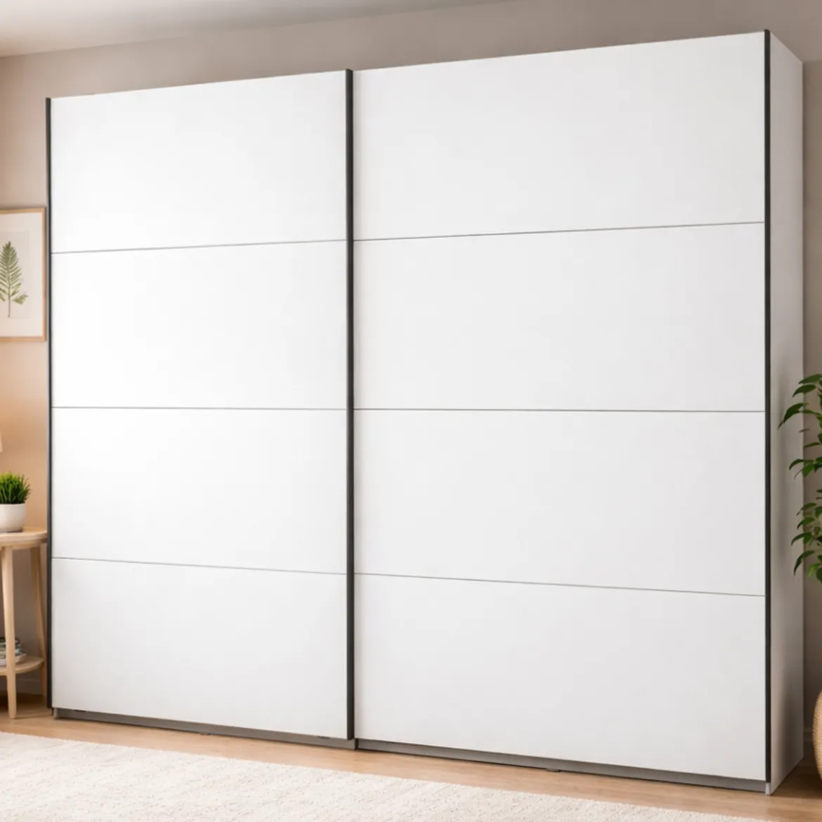 Guardaroba Grande Bianco Opaco Nero Appendiabiti 2 Ripiani 267x217h cm, Apertura Scorrevole - Tures