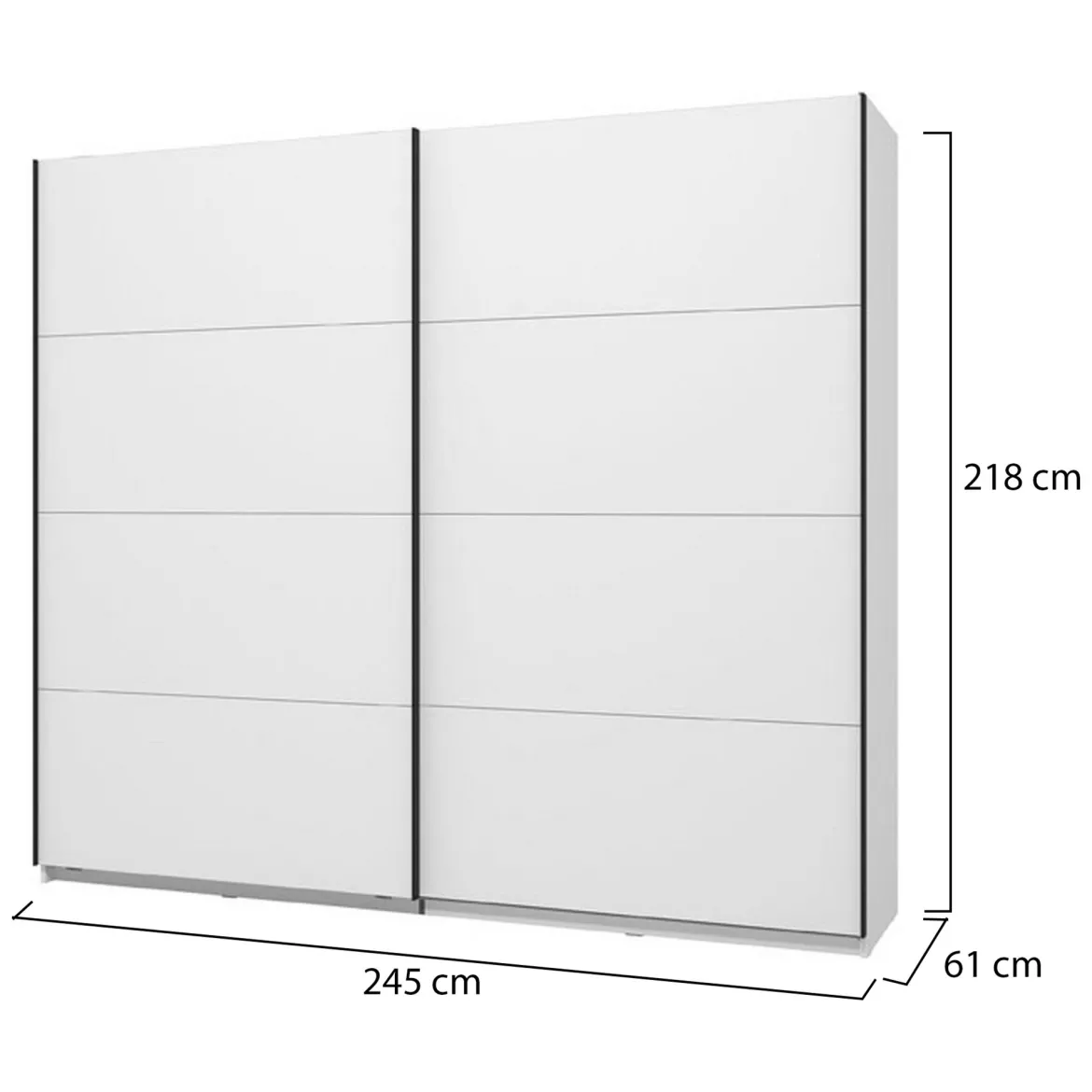 Guardaroba Grande Bianco Opaco Nero Appendiabiti 2 Ripiani 267x217h cm, Apertura Scorrevole - Tures