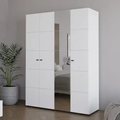 Guardaroba Grande Bianco Opaco Nero Appendiabiti 4 Ripiani 155x208h cm, 6 Vani - Ifrane