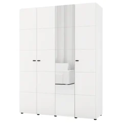Guardaroba Grande Bianco Opaco Nero Appendiabiti 4 Ripiani 155x208h cm, 6 Vani - Ifrane