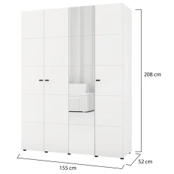 Guardaroba Grande Bianco Opaco Nero Appendiabiti 4 Ripiani 155x208h cm, 6 Vani - Ifrane