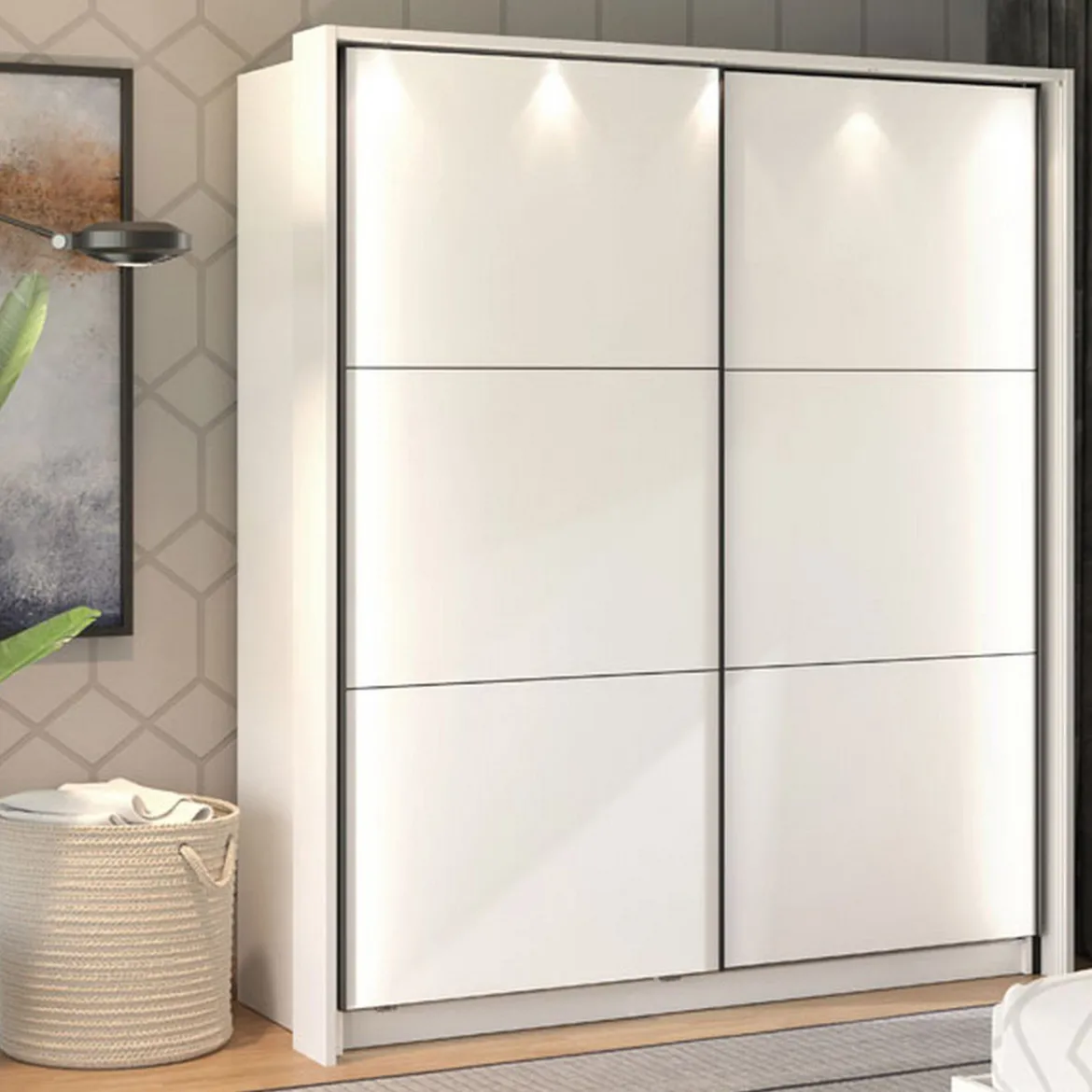 Guardaroba Grande Bianco Opaco Nero Appendiabiti 5 Ripiani 205x215.5h cm, 8 Vani - Orero