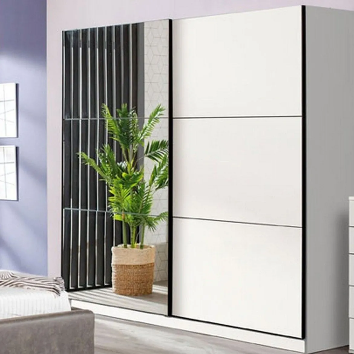 Guardaroba Grande Bianco Opaco Nero Appendiabiti 8 Ripiani 251x215.5h cm, 12 Vani - Pedavena