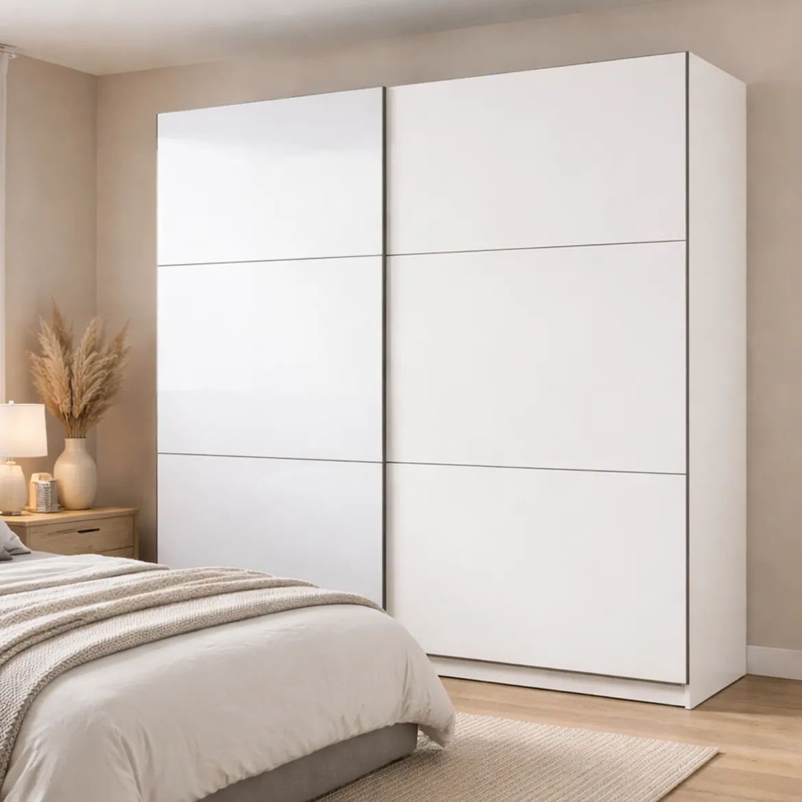 Guardaroba Grande Bianco Opaco Nero Appendiabiti 8 Ripiani 251x215.5h cm, 12 Vani - Pedavena