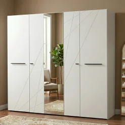 Guardaroba Grande Bianco Opaco Trasparente Appendiabiti 6 Ripiani 262.5x224h cm, Apertura Scorrevole - Carasco