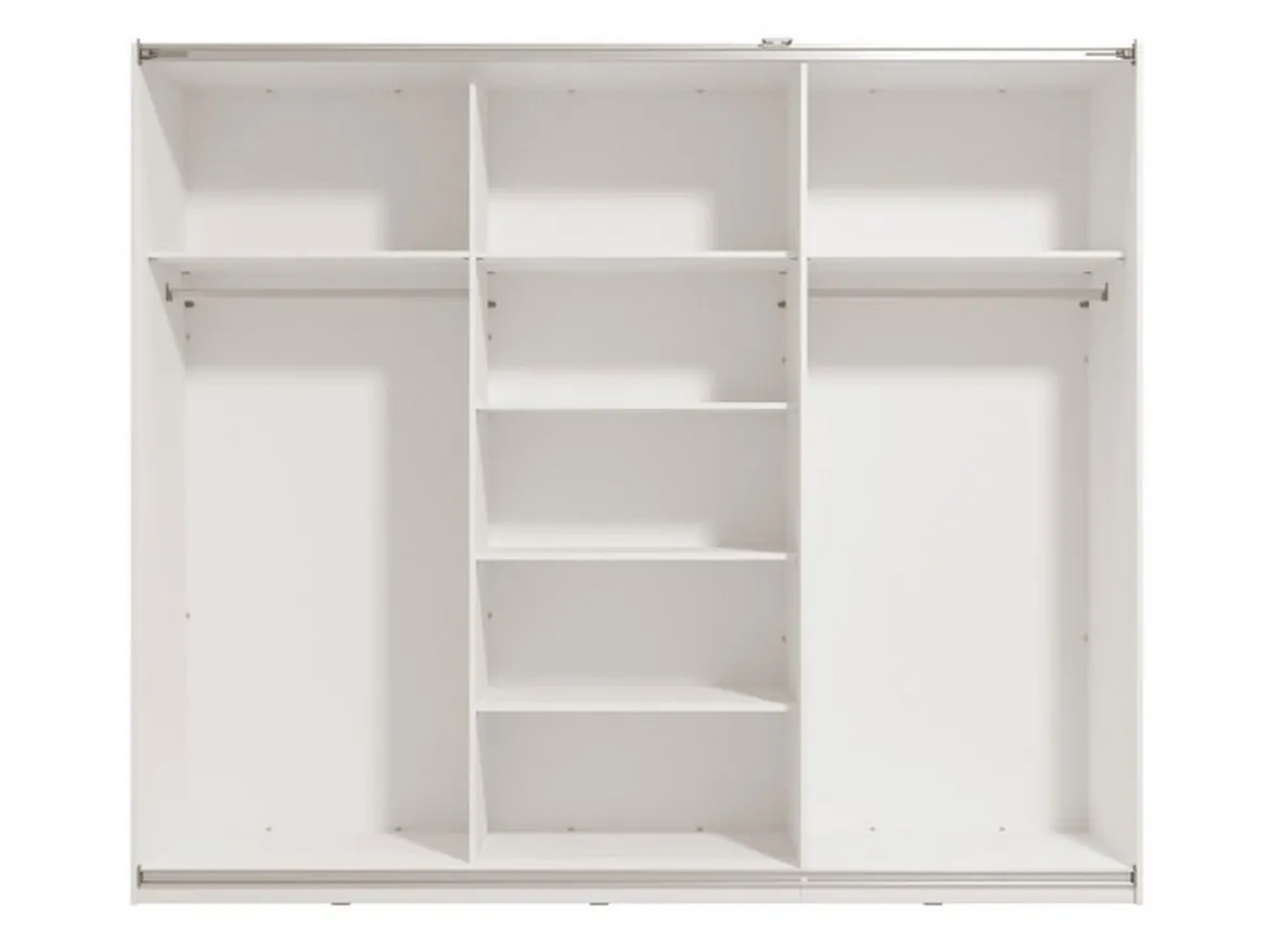 Guardaroba Grande Bianco Opaco Trasparente Appendiabiti 6 Ripiani 262.5x224h cm, Apertura Scorrevole - Rutino