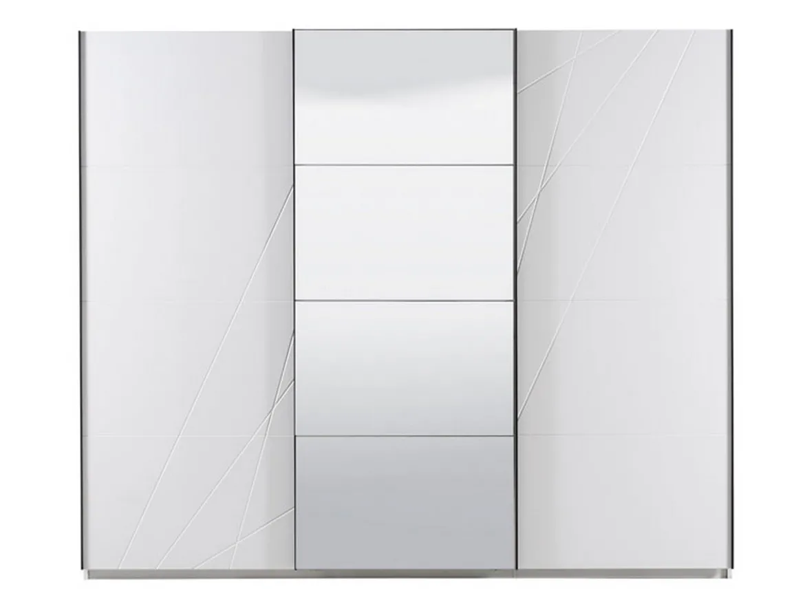 Guardaroba Grande Bianco Opaco Trasparente Appendiabiti 6 Ripiani 262.5x224h cm, Apertura Scorrevole - Rutino