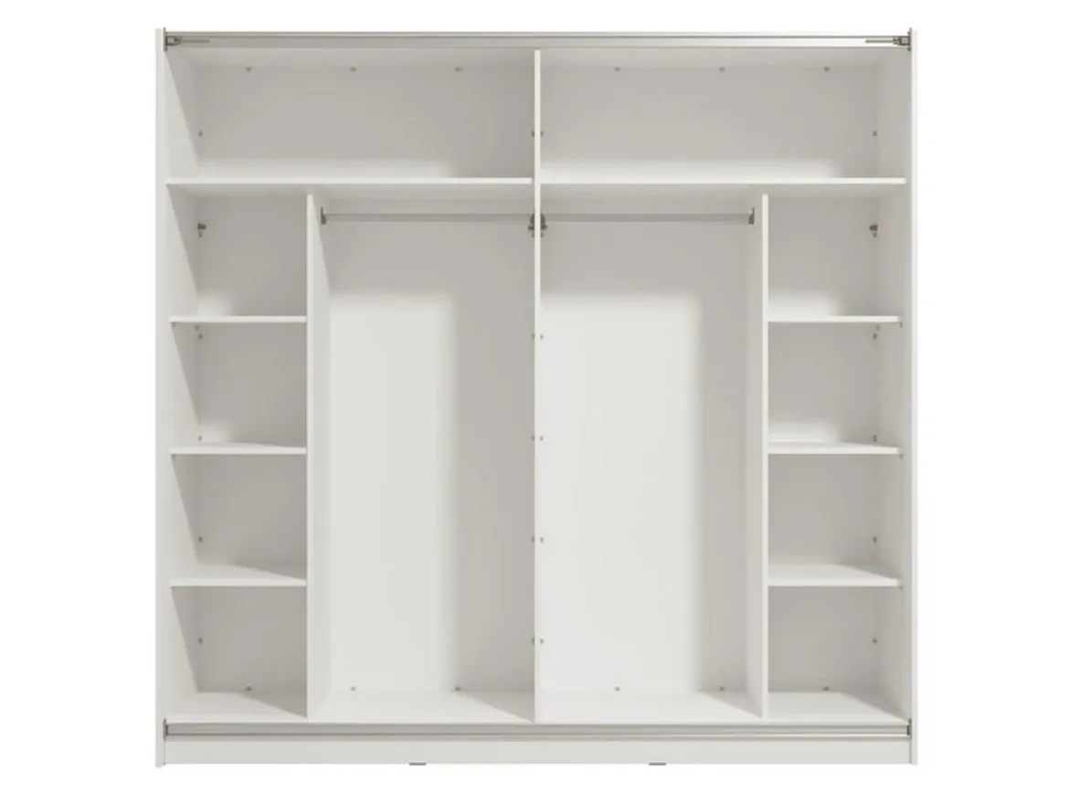 Guardaroba Grande Bianco Opaco Trasparente Appendiabiti 8 Ripiani 217x210h cm, Apertura Scorrevole - Valsinni