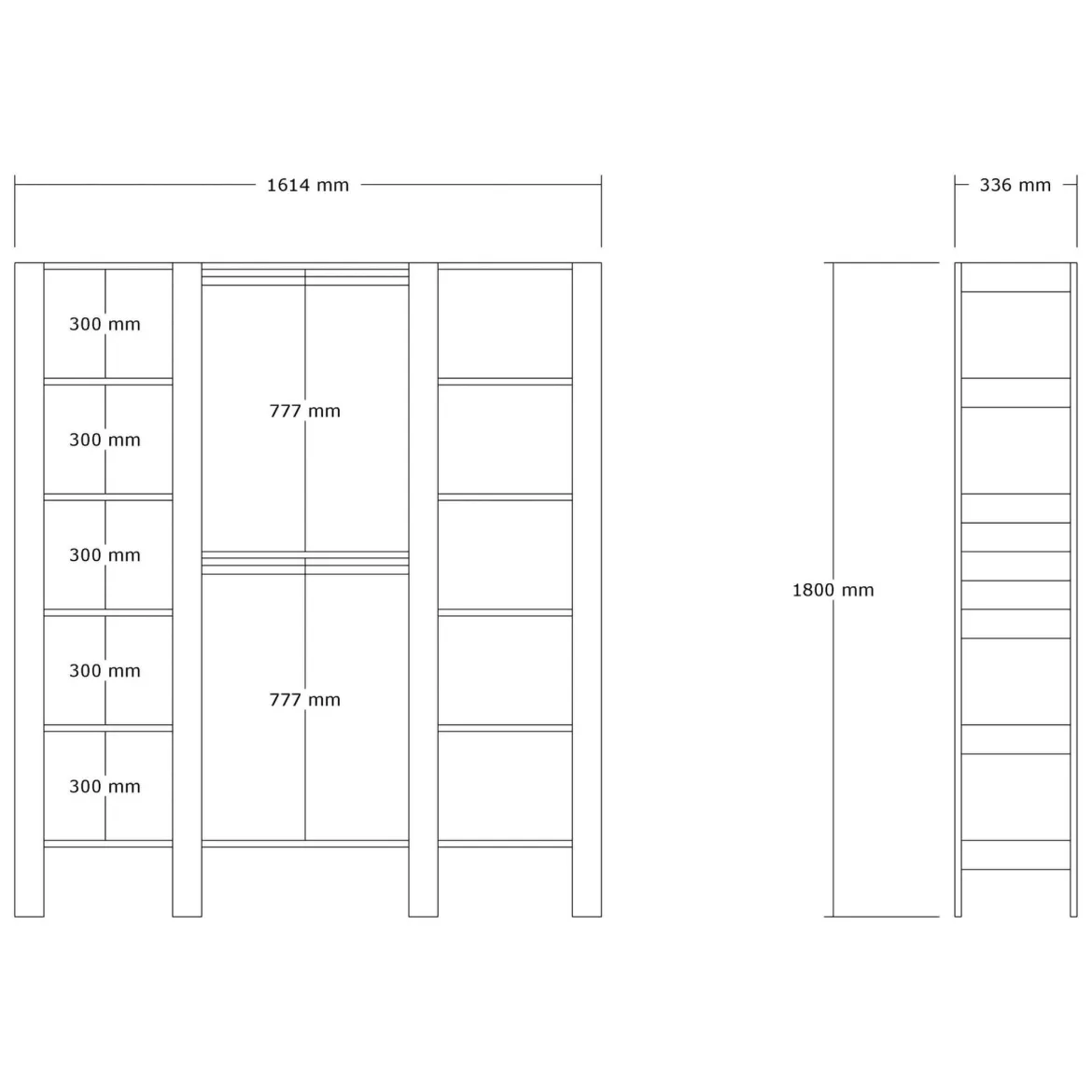 Guardaroba Grande Bianco 10 Ripiani Appendiabiti 161x180h cm, 12 Vani - Nerviano