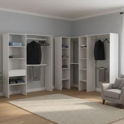 Guardaroba Grande Bianco 12 Ripiani Appendiabiti 388x187h cm, Modulabile - Trana