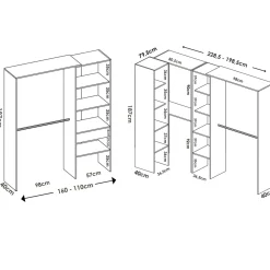 Guardaroba Grande Bianco 13 Ripiani Appendiabiti 369x187h cm, Modulabile - Comano
