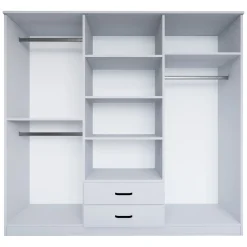 Guardaroba Grande Bianco 6 Ripiani Appendiabiti 180x190h cm, 2 Cassetti - Copiano