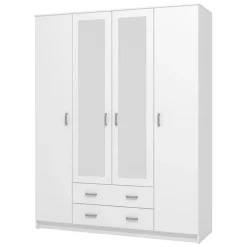 Guardaroba Grande Bianco 9 Ripiani Appendiabiti 160x205h cm, Apertura Battente e Scorrevole - Miazzina