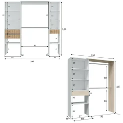 Guardaroba Grande Bianco Rovere Marrone Modulabile 4 Cassetti 354x187h cm, 12 Ripiani - Falcade