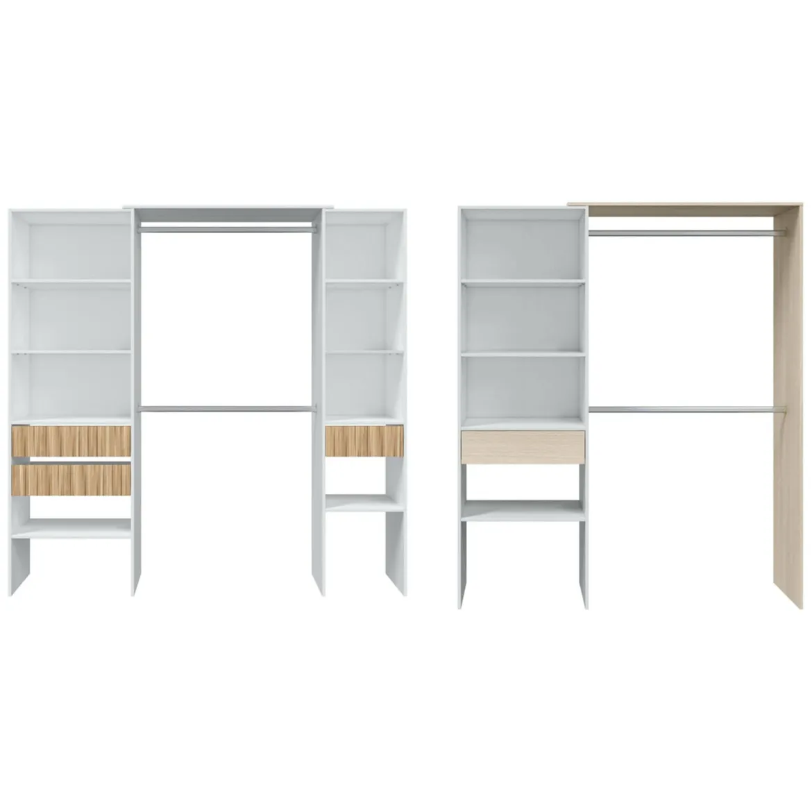Guardaroba Grande Bianco Rovere Marrone Modulabile 4 Cassetti 354x187h cm, 12 Ripiani - Falcade