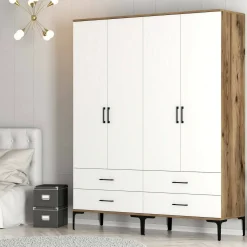 Guardaroba grande con appendiabiti noce e bianco 160x200h cm - Katrin