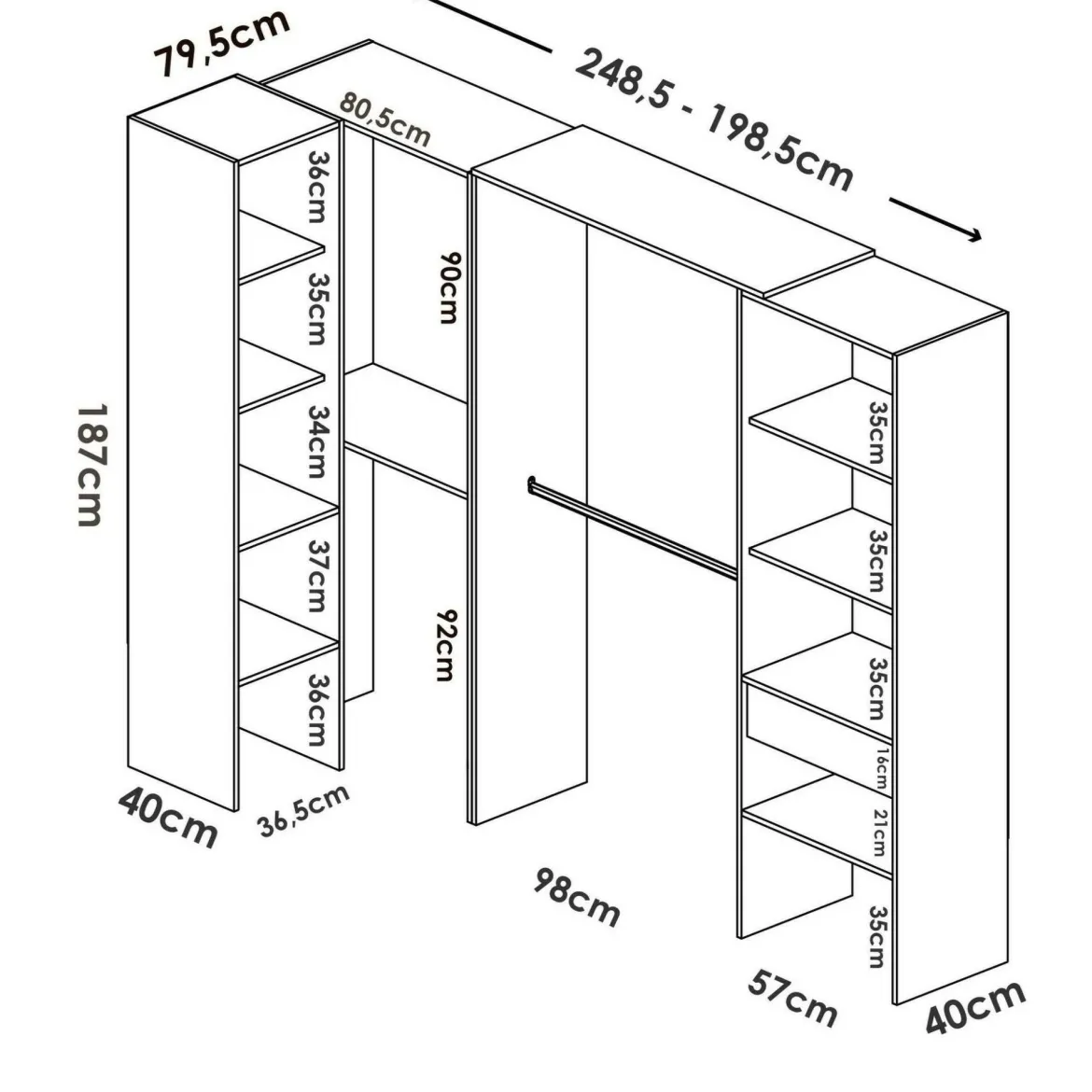 Guardaroba grande con appendiabiti rovere 79x185h cm - Arpagone