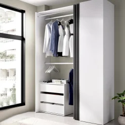 Guardaroba grande con cassetti bianco e antracite 140x205h cm - Annuck