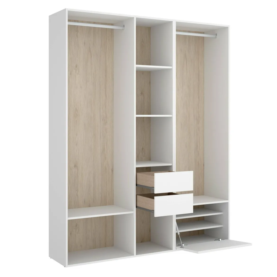 Guardaroba grande con cassetti bianco e rovere 158x205h cm - Celestin