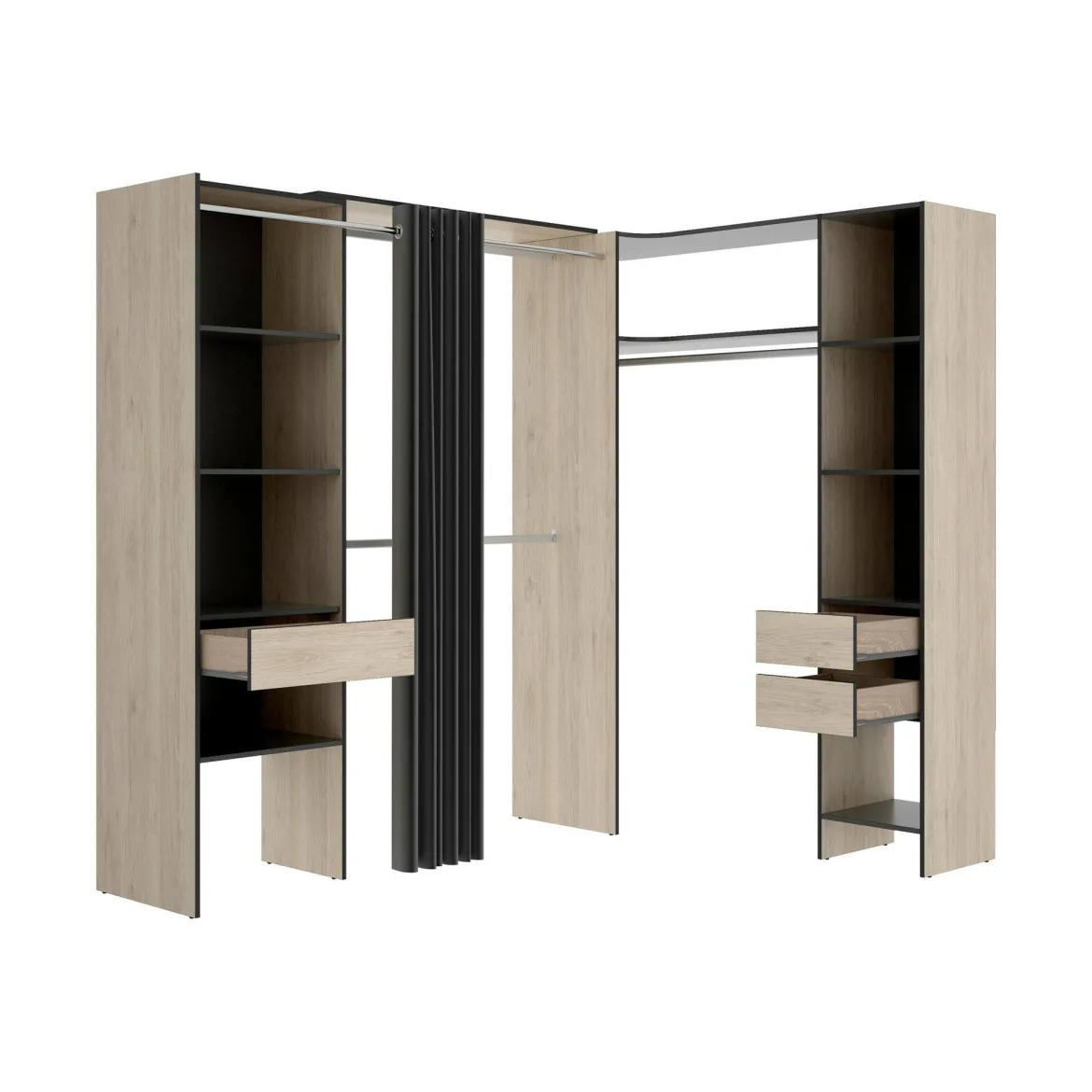 Guardaroba grande con ripiani regolabili antracite e rovere 214x205h cm - Pali
