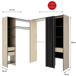 Guardaroba grande con ripiani regolabili antracite e rovere 214x205h cm - Pali