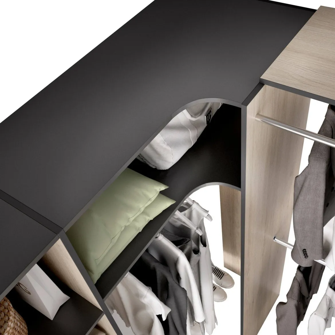 Guardaroba grande con ripiani regolabili antracite e rovere 214x205h cm - Pali