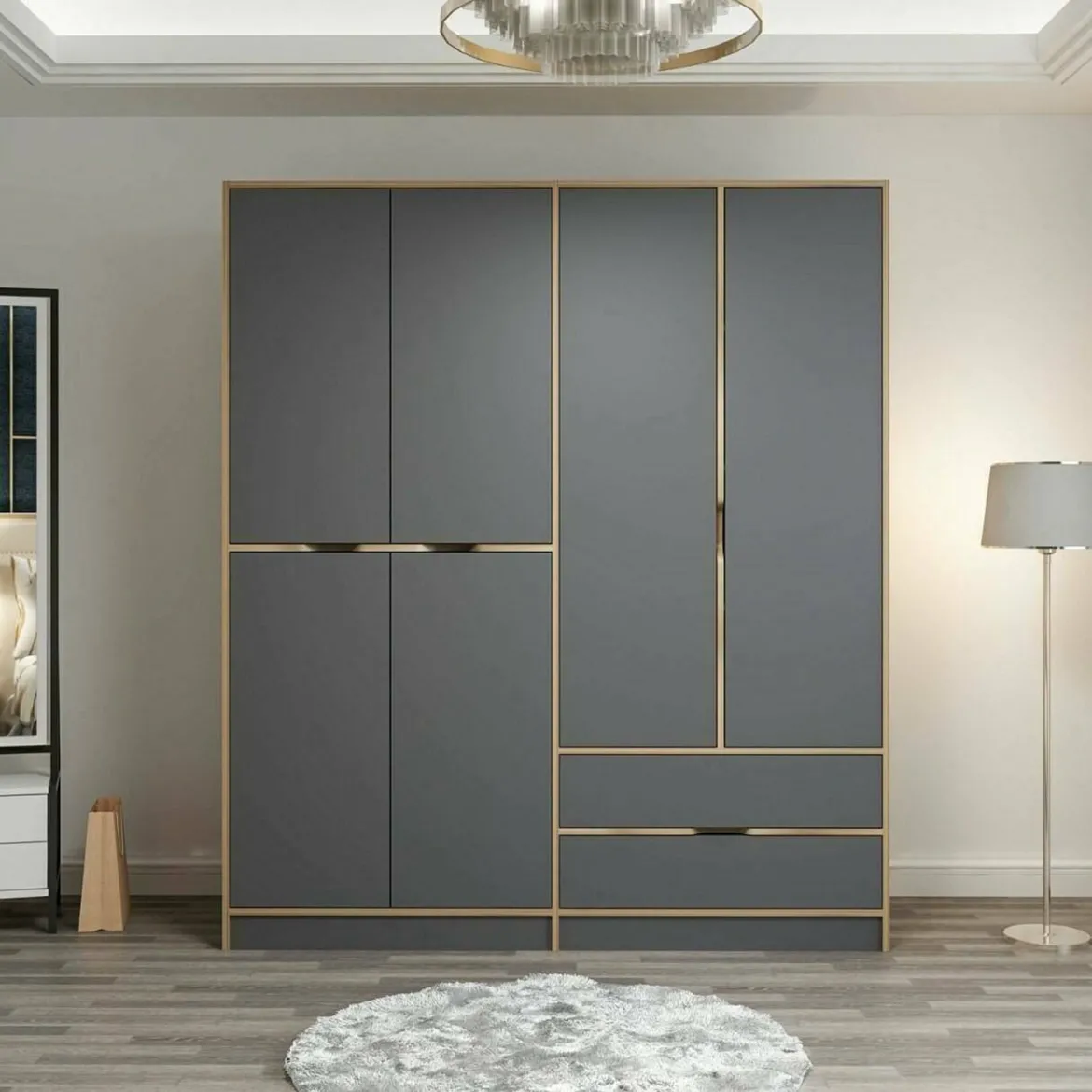 Guardaroba grande in legno nero e oro 185x208h cm - Odalys