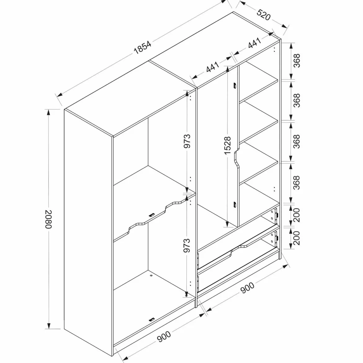Guardaroba grande in legno nero e oro 185x208h cm - Odalys