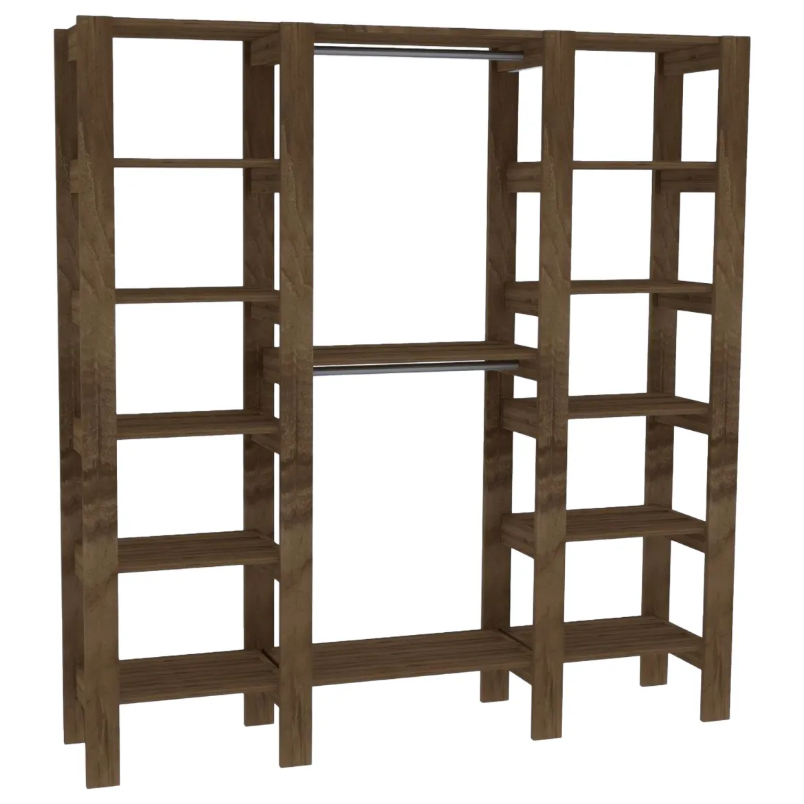 Guardaroba Grande Marrone Noce 10 Ripiani Appendiabiti 161x180h cm, 12 Vani - Nerviano