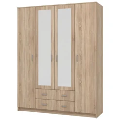 Guardaroba Grande Marrone Noce 9 Ripiani Appendiabiti 160x205h cm, 4 Ante - Miazzina