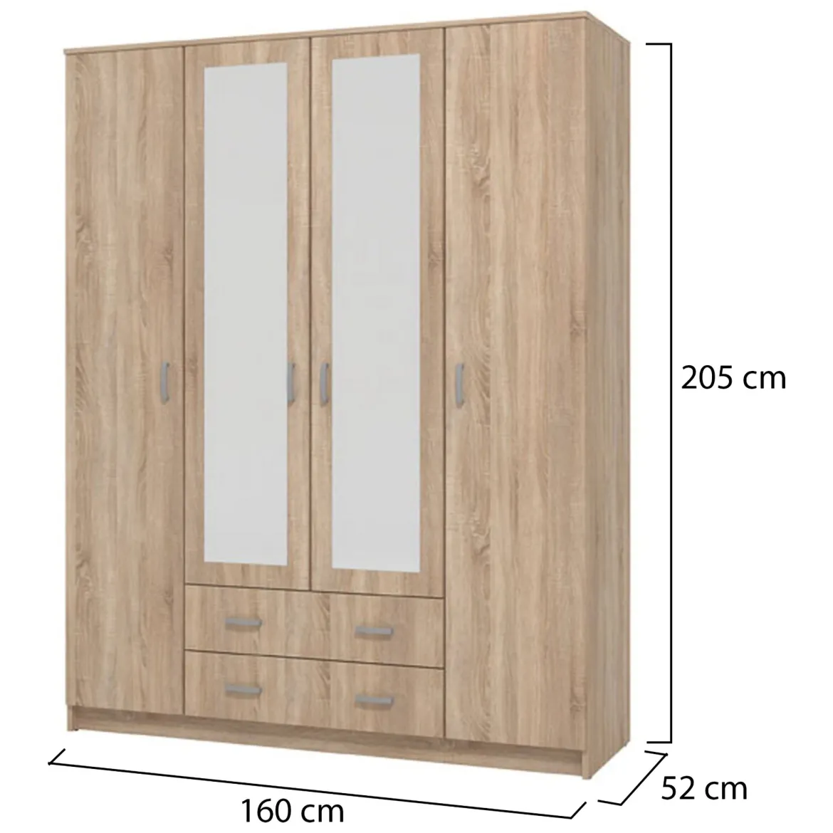 Guardaroba Grande Marrone Noce 9 Ripiani Appendiabiti 160x205h cm, 4 Ante - Miazzina