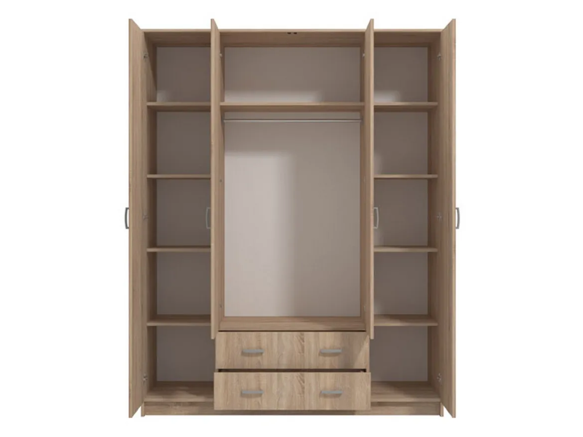 Guardaroba Grande Marrone Noce 9 Ripiani Appendiabiti 160x205h cm, 4 Ante - Miazzina