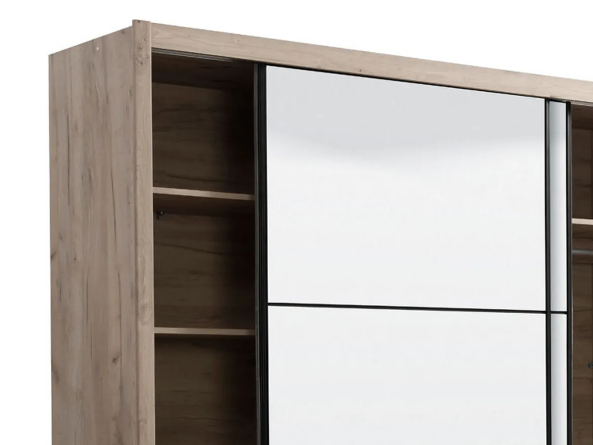 Guardaroba Grande Marrone Rovere Grigio Nero Appendiabiti 5 Ripiani 213x215.5h cm, Apertura Scorrevole - Godrano