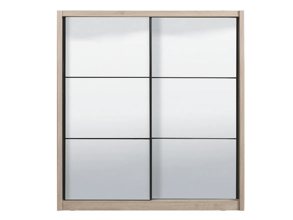 Guardaroba Grande Marrone Rovere Grigio Nero Appendiabiti 5 Ripiani 213x215.5h cm, Apertura Scorrevole - Godrano
