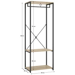 Guardaroba Grande Marrone Rovere Nero 2 Ripiani Appendiabiti 40x167h cm, Cassetti - Cortez