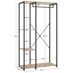 Guardaroba Grande Marrone Rovere Nero 3 Ripiani Appendiabiti 40x167h cm, Cassetti - Clovis