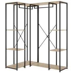 Guardaroba Grande Marrone Rovere Nero 5 Ripiani Appendiabiti 130x167h cm, Cassetti - Hollis
