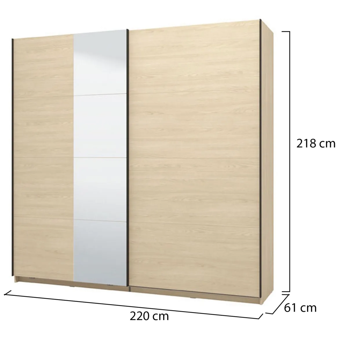 Guardaroba Grande Marrone Rovere Nero Appendiabiti 2 Ripiani 220x217.5h cm, 4 Vani - Palestro