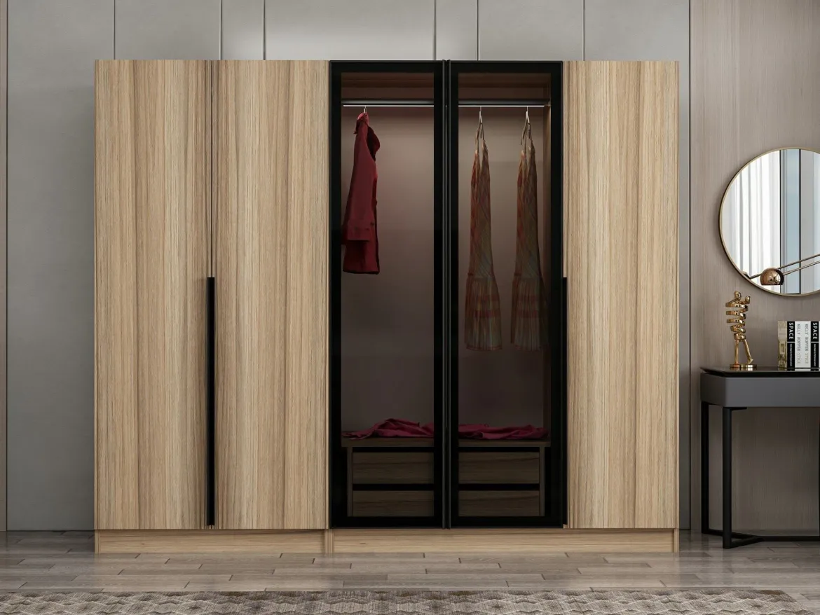 Guardaroba Grande Marrone Rovere Nodi 2 Ripiani Appendiabiti 245x217.5h cm, 2 Ante - Resiutta